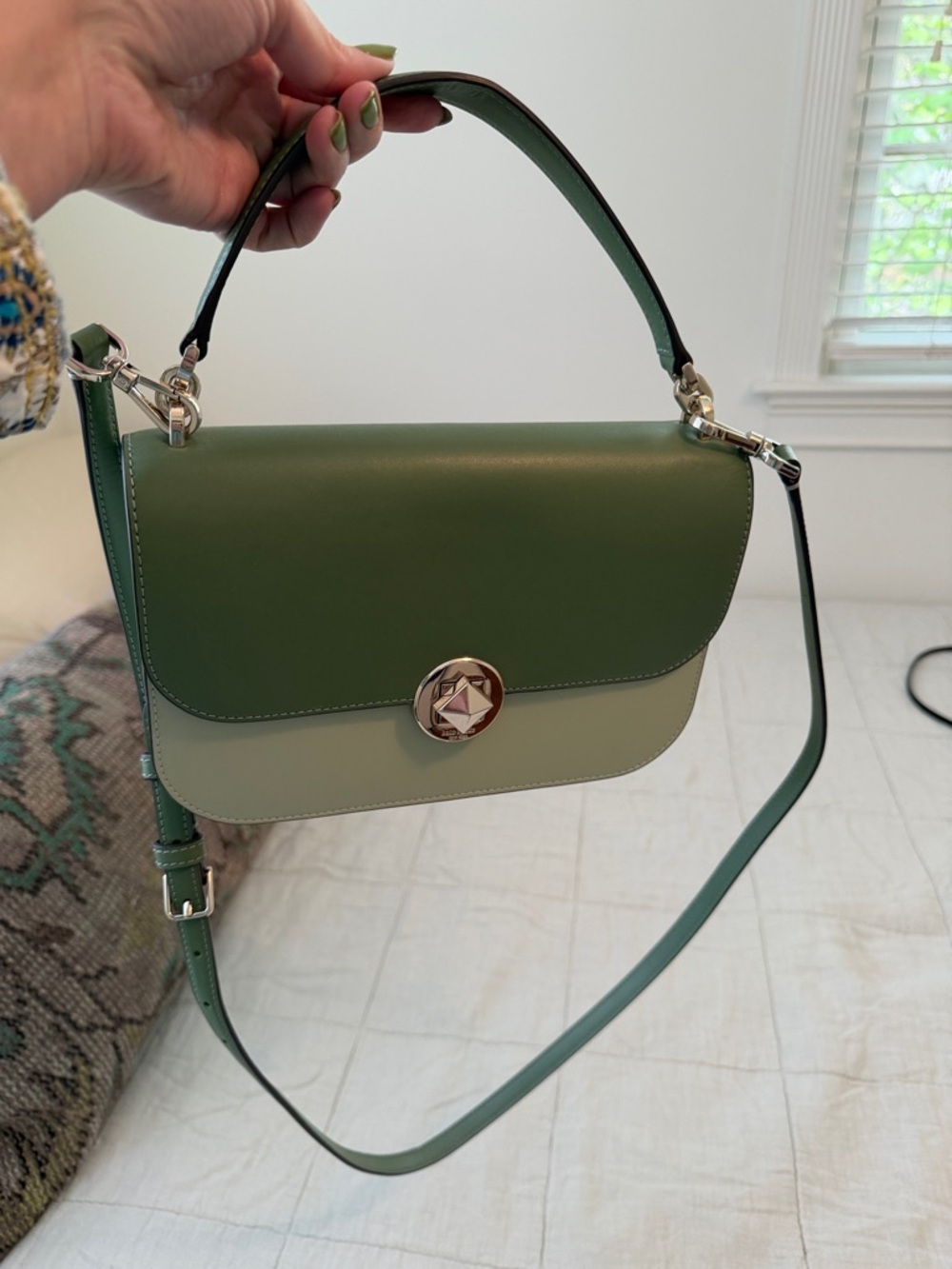 kate spade Two-Tone Olive and Sage Leather Hand Bag